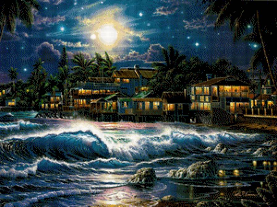 южный городок - горд, море, ночь луна - предпросмотр