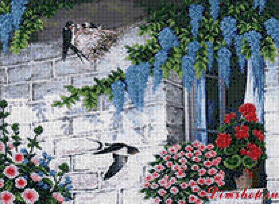 ласточки - цветы, птици - предпросмотр