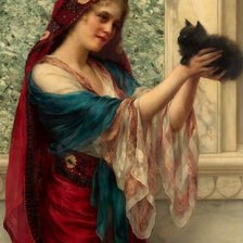 Схема вышивки «Девушка с кошкой»