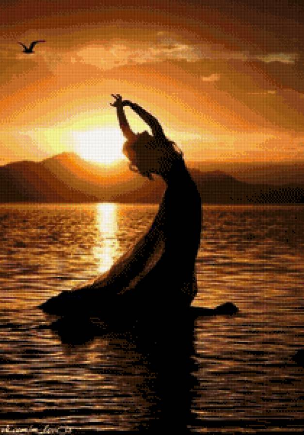 Девушка - девушка, вода, закат, море, природа - предпросмотр