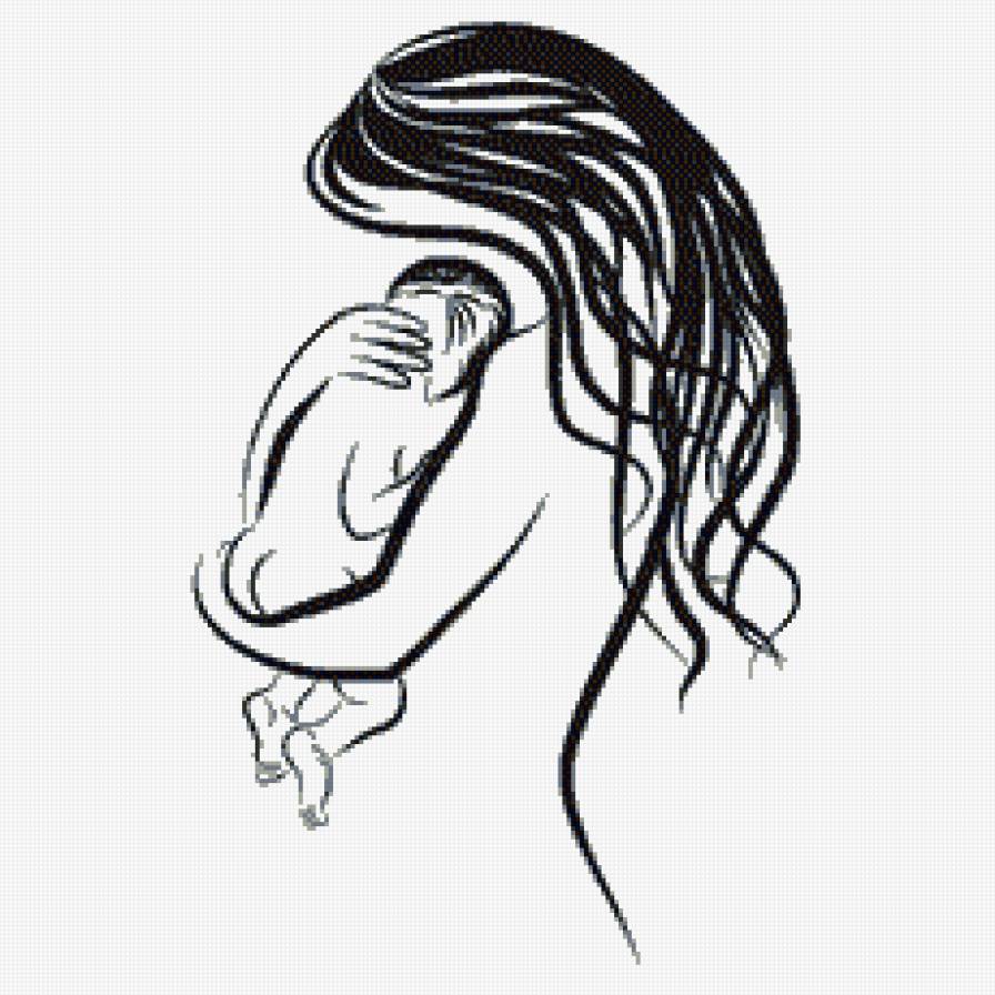 Мать и дитя - матери, дети, контурная, монохром - предпросмотр