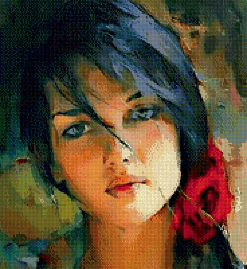 портрет девушки с розой - люди - предпросмотр