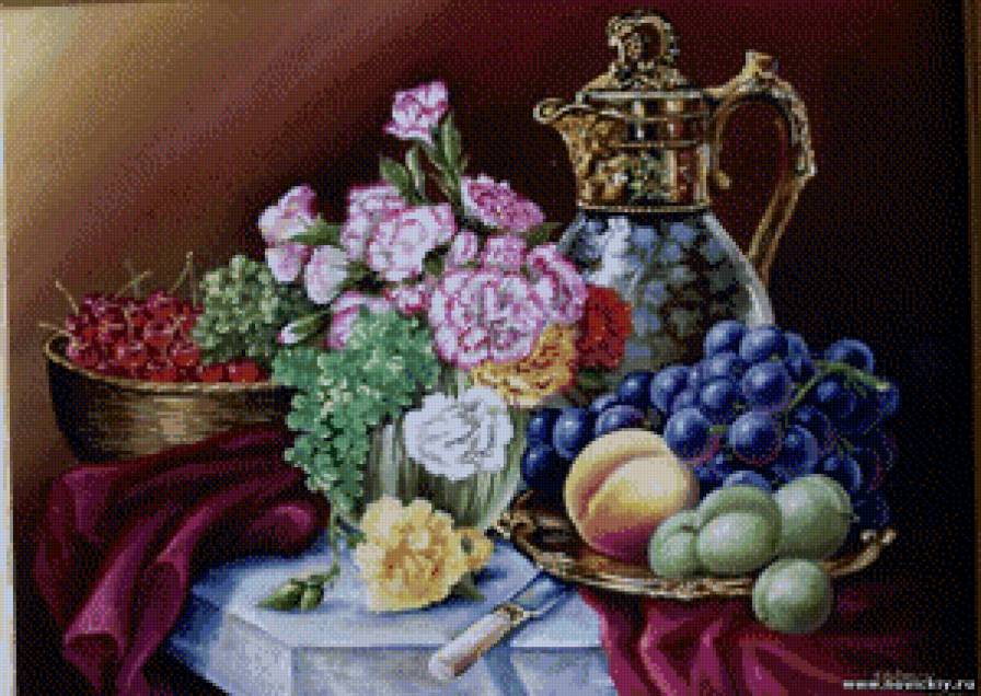 Натюрморт - цветы, фрукты, натюрморт - предпросмотр