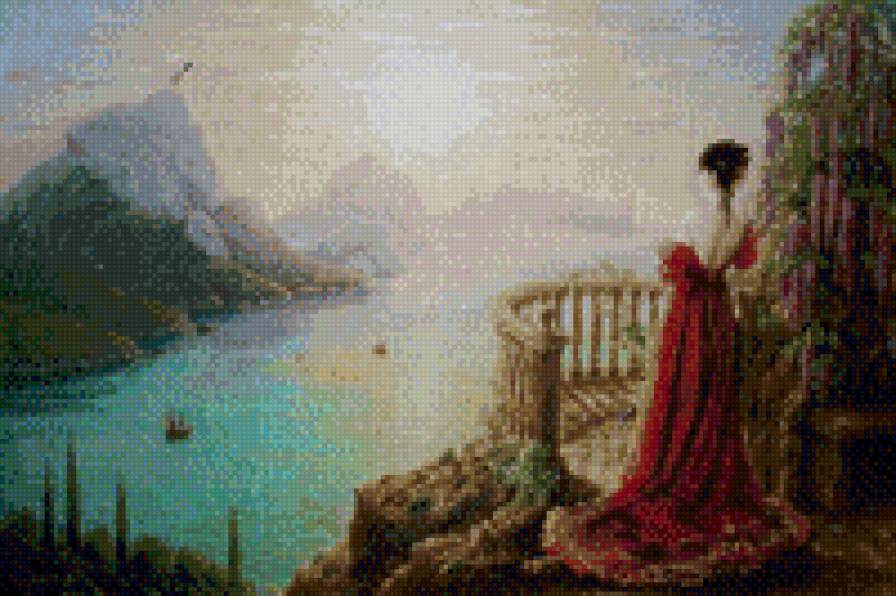 на утренней заре - море, горы, природа, девушка, рассвет - предпросмотр