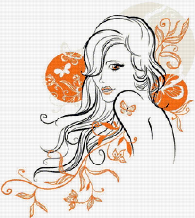 Девушка - фэнтези, монохром, девушка, бабочки, цветы - предпросмотр