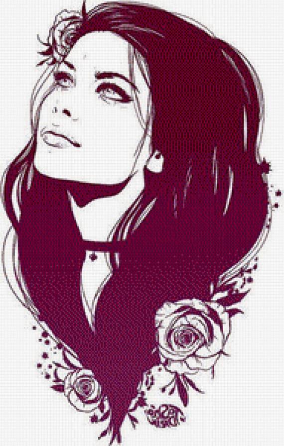 Девушка с розами - монохром, девушка, дама, цветы, красавица - предпросмотр