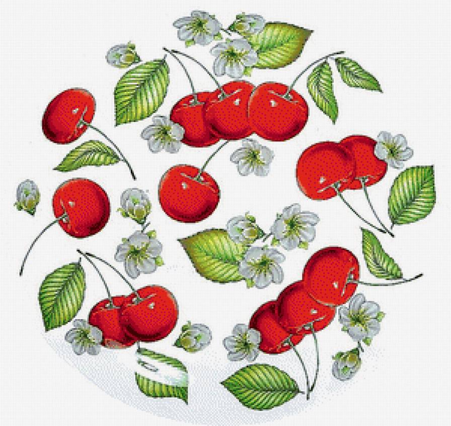 Вишенки - цветы, подушка, панно, вишни - предпросмотр