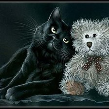 Схема вышивки «кошка с мишкой»