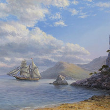 Схема вышивки «корабль у берега»