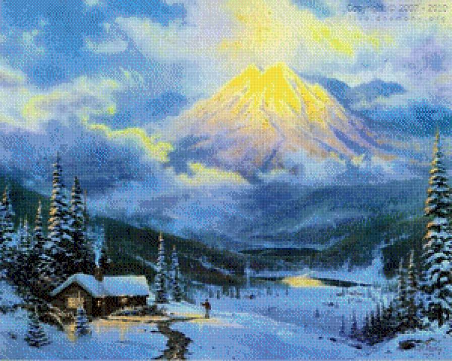 зимний вечер в горах - вечер, зима, горы, пейзаж - предпросмотр