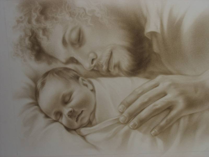 PADRE CON HIJO - bebe sepia - оригинал