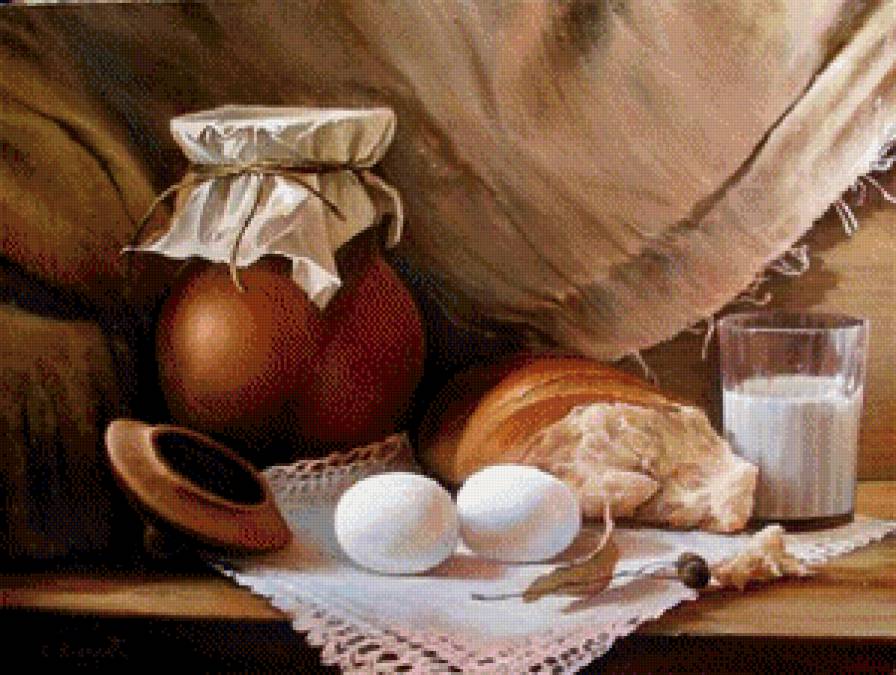 Русский натюрморт - яйца, кувшин - предпросмотр