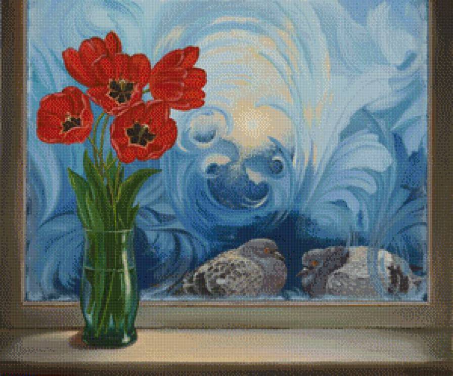 Букет тюльпанов - букет, тюльпаны, голуби - предпросмотр