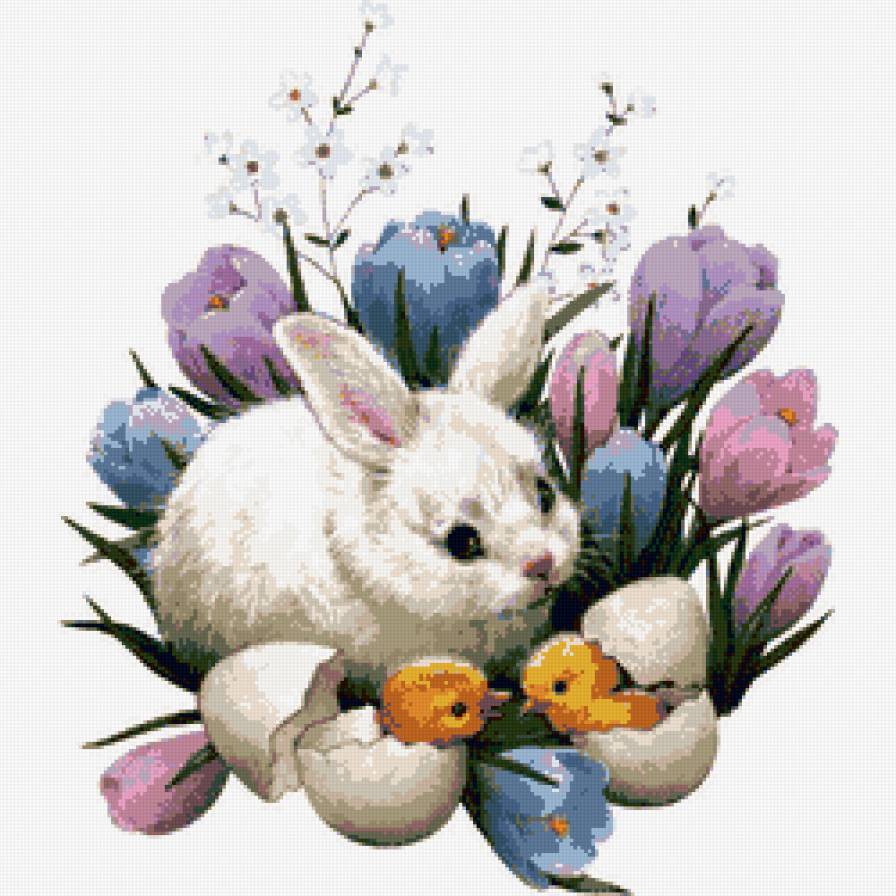 пасхальная - цветы, кролик, пасха, цыплята - предпросмотр