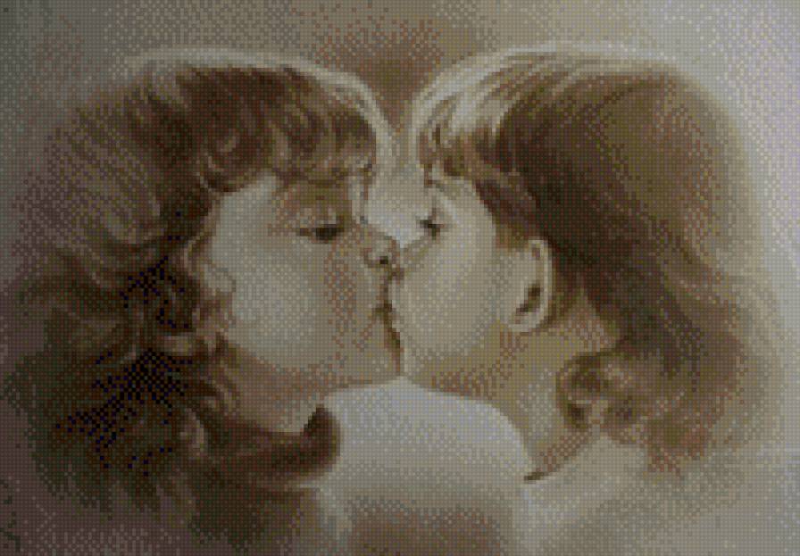 NINO Y NINA BESANDO - nino nina besos sepia - предпросмотр