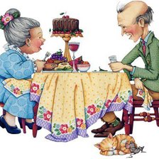 Бабушка рядышком с дедушкой.