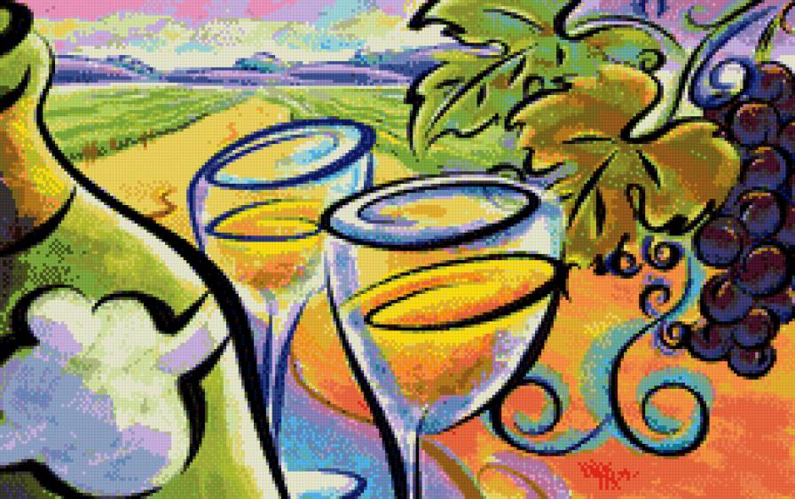 Винный натюрморт - виноград, натюрморт, вино, бокалы, абстракция - предпросмотр