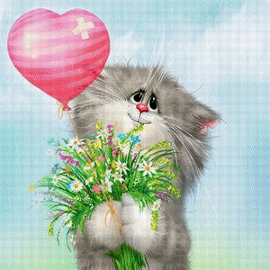 романтика - букет, детские, шарик, романтика, котенок, дети, кот - предпросмотр