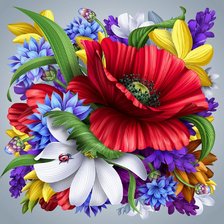 Схема вышивки «Цветы на светлом»