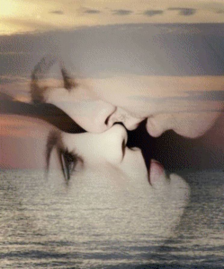 мираж поцелуй - любовь, пара, картина, море, девушка, красота, портрет - предпросмотр