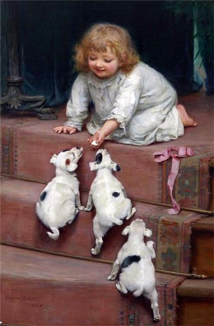 детство - собаки, животные, дети - оригинал