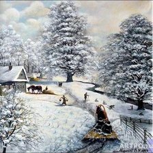 Схема вышивки «зима в деревне»