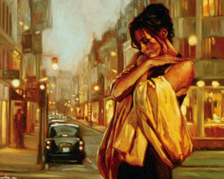 огни вечернего города - женщина, городской пейзаж - предпросмотр