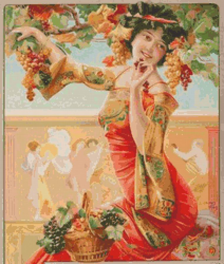 Кокетка с виноградом - девушка, платье - предпросмотр