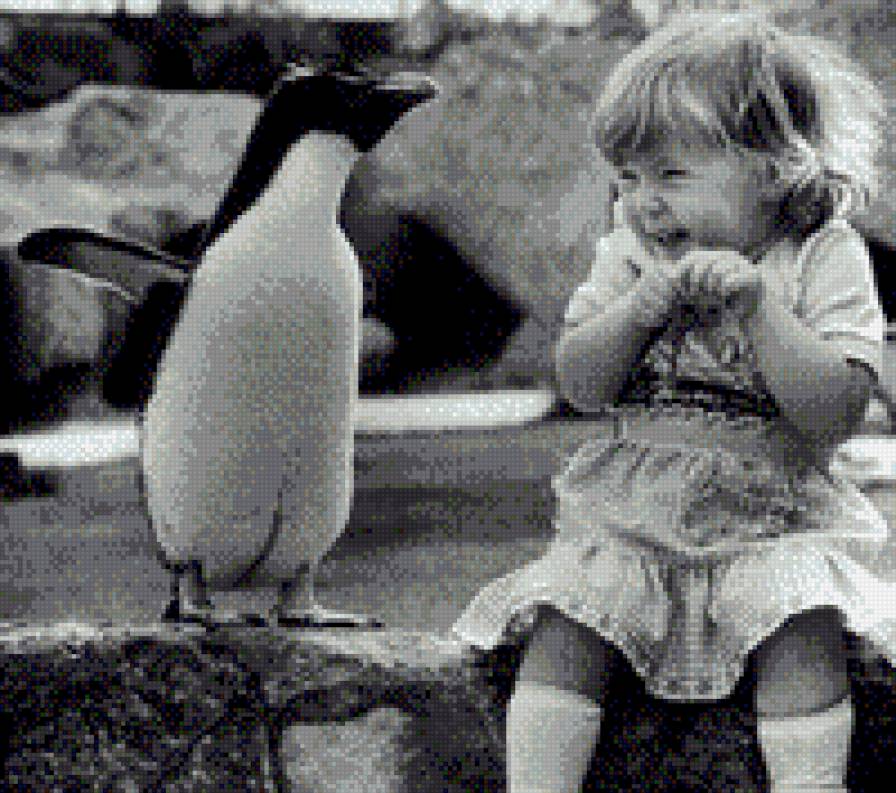 Пингвин и девочка - предпросмотр