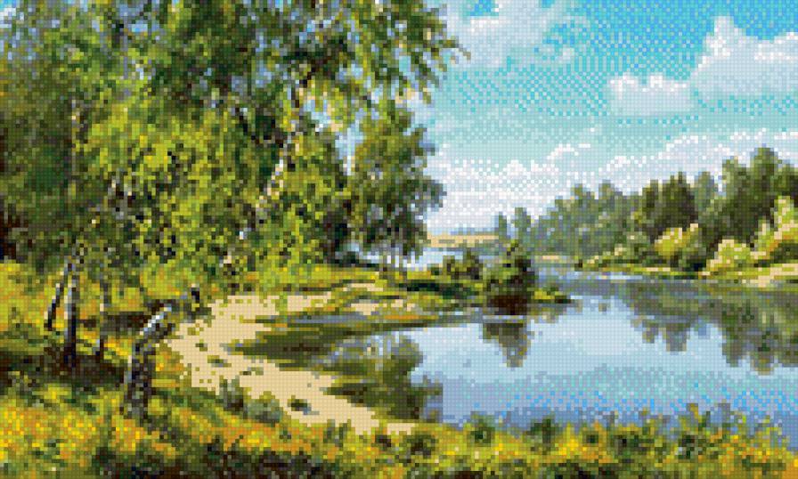 берег - река, деревья, вода, природа, лето, береза - предпросмотр