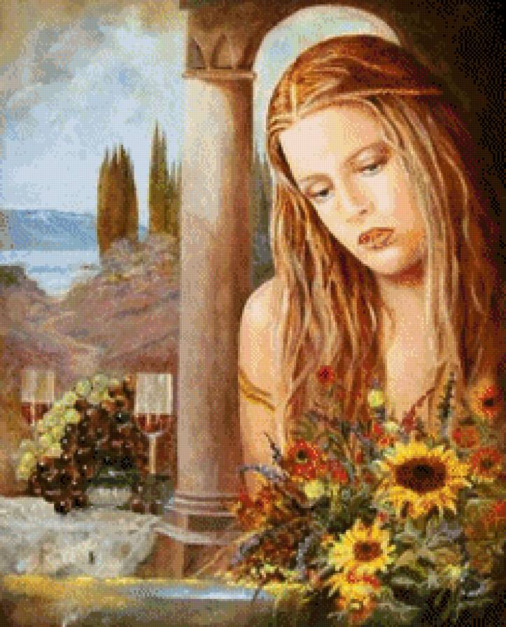 Девушка с букетом - предпросмотр