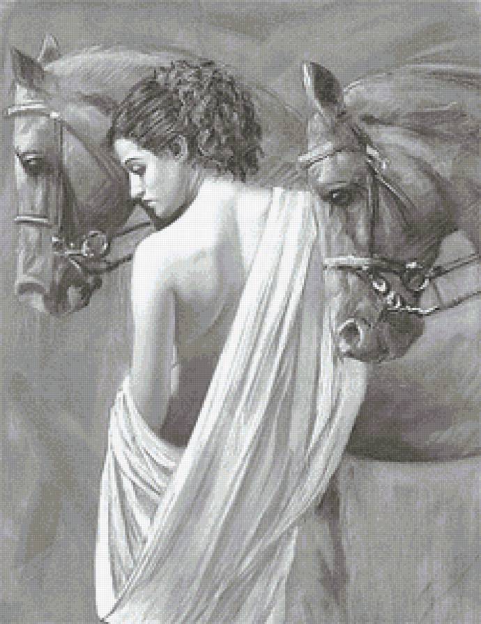 Женский образ - женщина, люди, животные, монохром, лошади, дама - предпросмотр