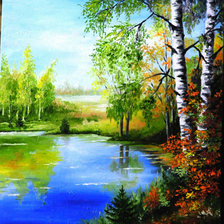 Схема вышивки «пейзаж с березками»