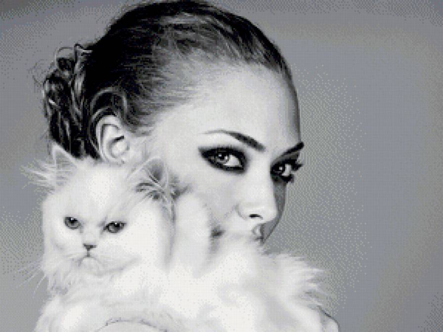 Котик и девушка - девушка, красота, портрет, картина, ретро - предпросмотр