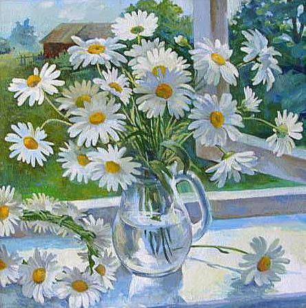 ромашки - лето, букет, цветы, ромашки, окно - оригинал