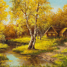 Схема вышивки «Одинокая избушка»