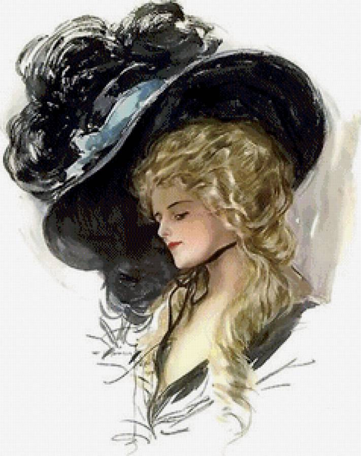 Дама в шляпе - красота, картина, портрет, девушка, ретро - предпросмотр