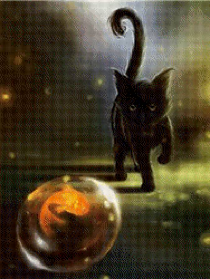 Черная кошка - кошка, черная кошка, рыбка - предпросмотр