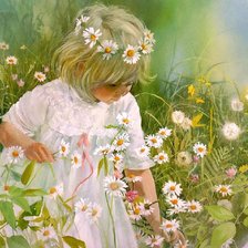 Схема вышивки «девочка с ромашками»