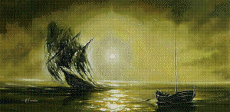 заброшеный корабль - корабль, живопись, море - предпросмотр