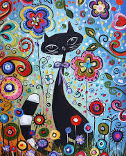Схема вышивки «Кошка в цветах»