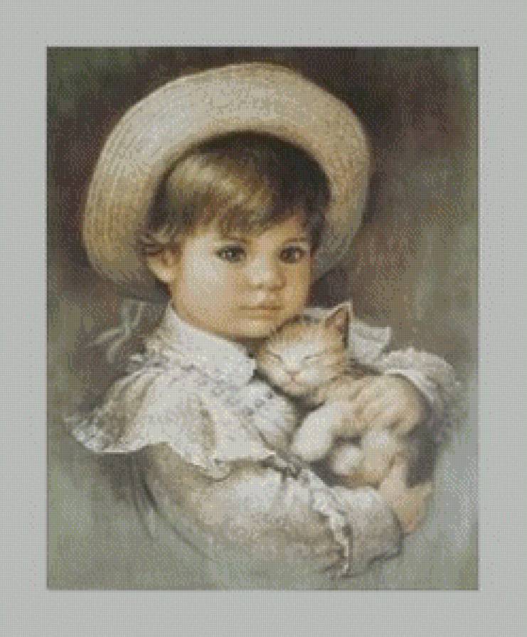 милые малыши - котенок, мальчик, ретро, малыш, ребенок, винтаж, детская, диптих - предпросмотр