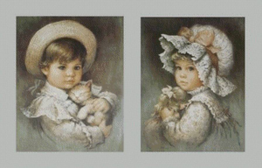 милые малыши - детская, ребенок, девочка, малыш, мальчик, ретро, диптих, винтаж - предпросмотр