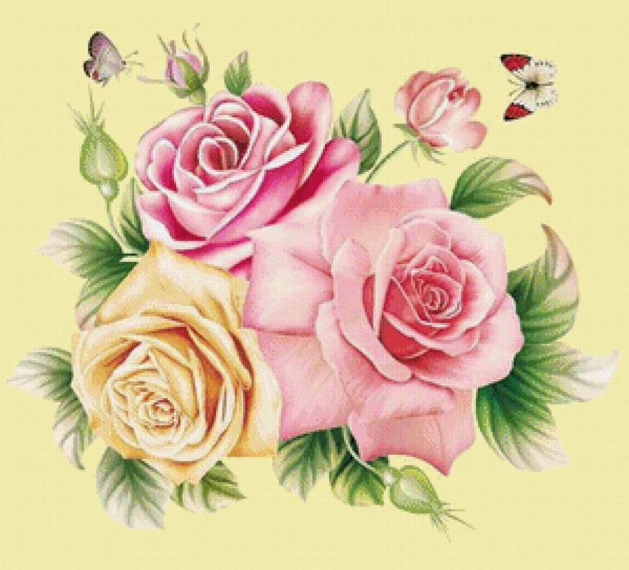 Розы - розы, бабочки - предпросмотр