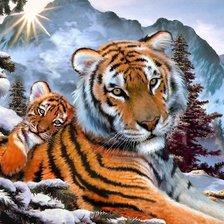 Схема вышивки «тигрица в горах»