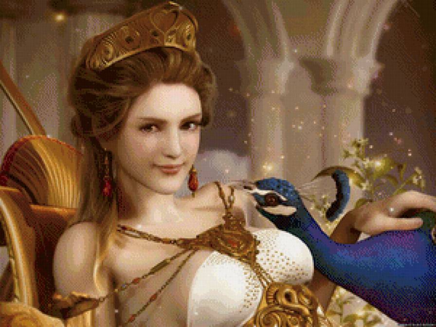 принцесса с птичкой - крастота, фентази, девушка, портрет, картина - предпросмотр