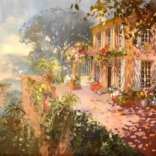 Схема вышивки «домик на скале у моря»