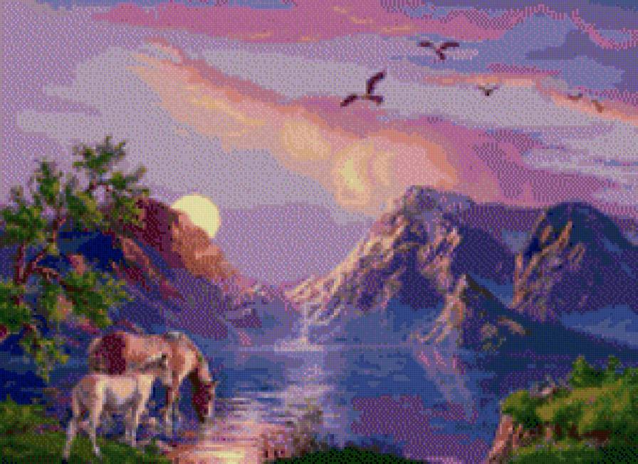 лошади на водопое - лошади, водопой - предпросмотр