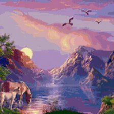 Схема вышивки «лошади на водопое»