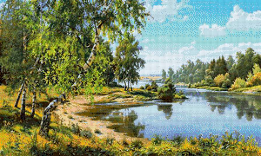 111 - озеро, березы, лето, вода - предпросмотр